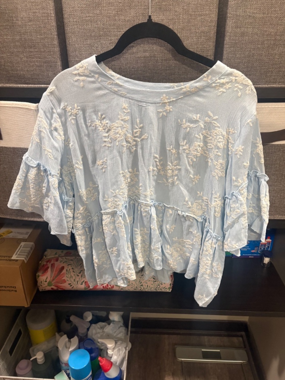 Altar’d State Light Blue Floral Flutter Sleeve Top - Picture 2 of 2